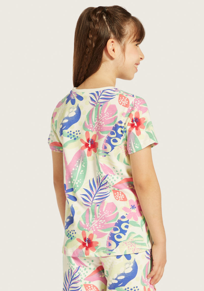 Juniors All-Over Tropical Print T-shirt with Short Sleeves-T Shirts-image-3