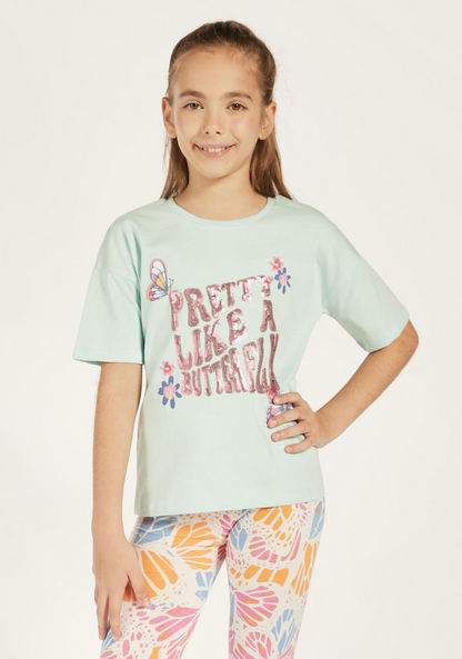 Juniors Sequin Detail T-shirt with Crew Neck-T Shirts-image-0
