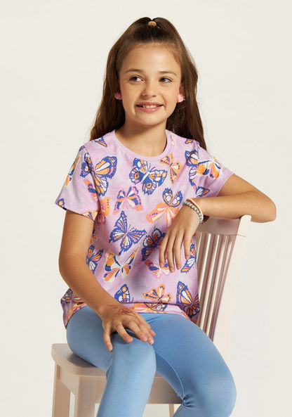 Juniors All-Over Butterfly Print Round Neck T-shirt-T Shirts-image-0