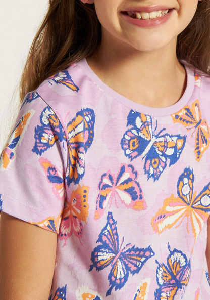 Juniors All-Over Butterfly Print Round Neck T-shirt-T Shirts-image-2