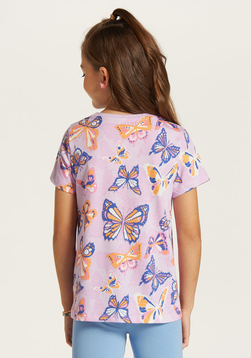 Juniors All-Over Butterfly Print Round Neck T-shirt-T Shirts-image-3