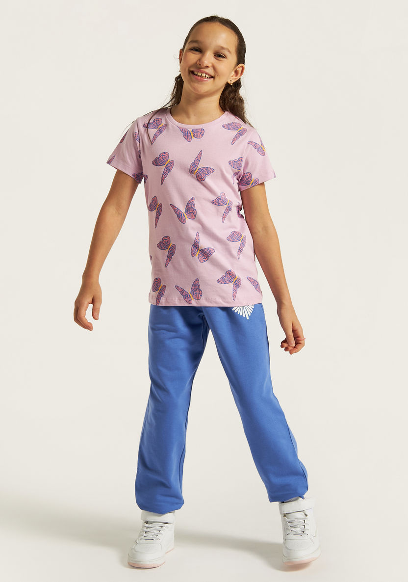 Juniors All-Over Butterfly Print Round Neck T-shirt with Short Sleeves-T Shirts-image-1