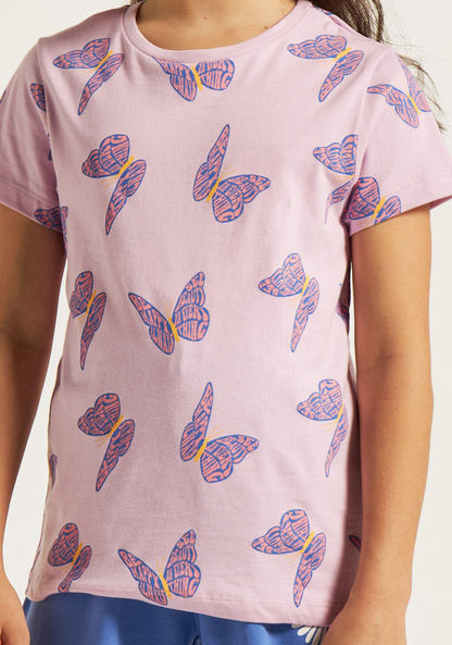 Juniors All-Over Butterfly Print Round Neck T-shirt with Short Sleeves-T Shirts-image-2