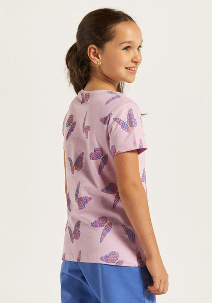 Juniors All-Over Butterfly Print Round Neck T-shirt with Short Sleeves-T Shirts-image-3