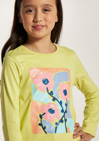 Juniors Sequinned T-shirt with Long Sleeves and Round Neck-T Shirts-image-2