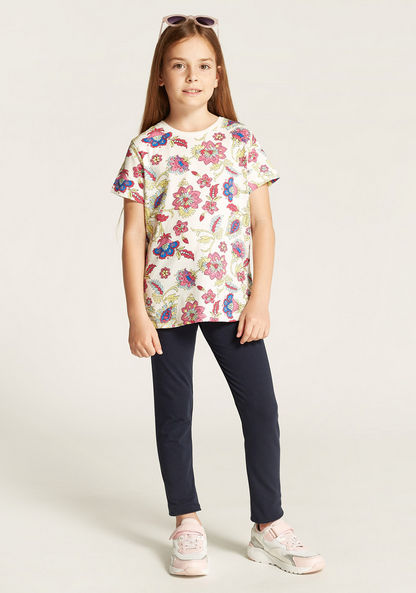 Juniors All-Over Floral Print T-shirt with Short Sleeves and Crew Neck-T Shirts-image-1