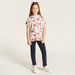 Juniors All-Over Floral Print T-shirt with Short Sleeves and Crew Neck-T Shirts-thumbnail-1