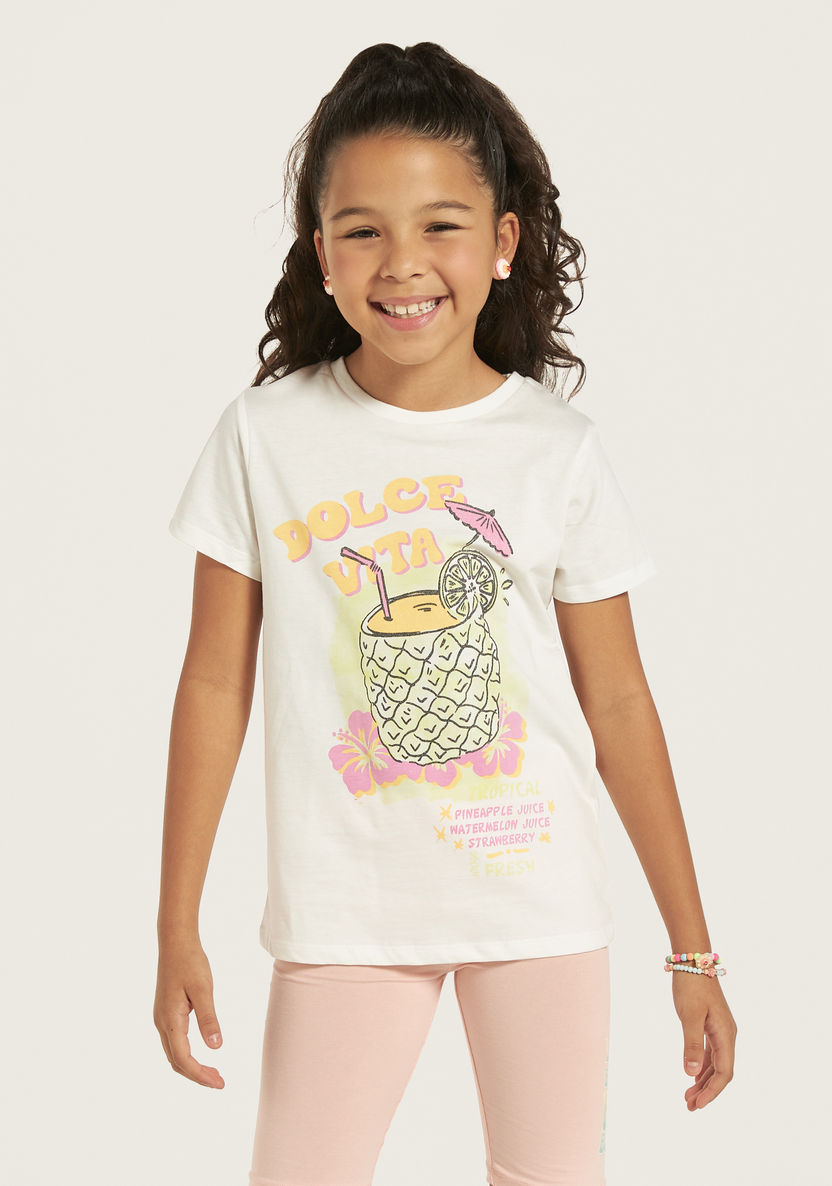 Juniors Graphic Print T-shirt with Short Sleeves-T Shirts-image-0
