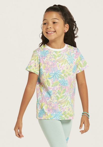 Juniors All-Over Floral Print Crew Neck T-shirt-T Shirts-image-0