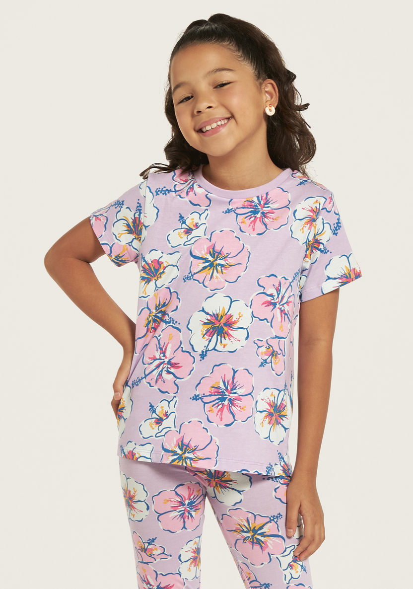Juniors All-Over Floral Print T-shirt with Short Sleeves-T Shirts-image-0