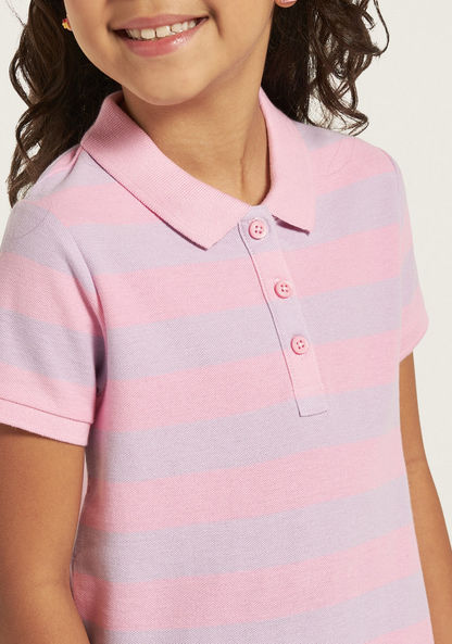 Juniors Striped Polo T-shirt with Button Closure-T Shirts-image-2