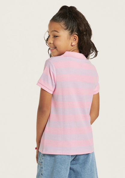 Juniors Striped Polo T-shirt with Button Closure-T Shirts-image-3
