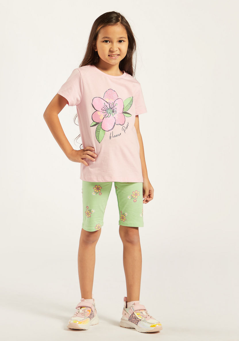 Juniors Floral Print T-shirt with Short Sleeves-T Shirts-image-1