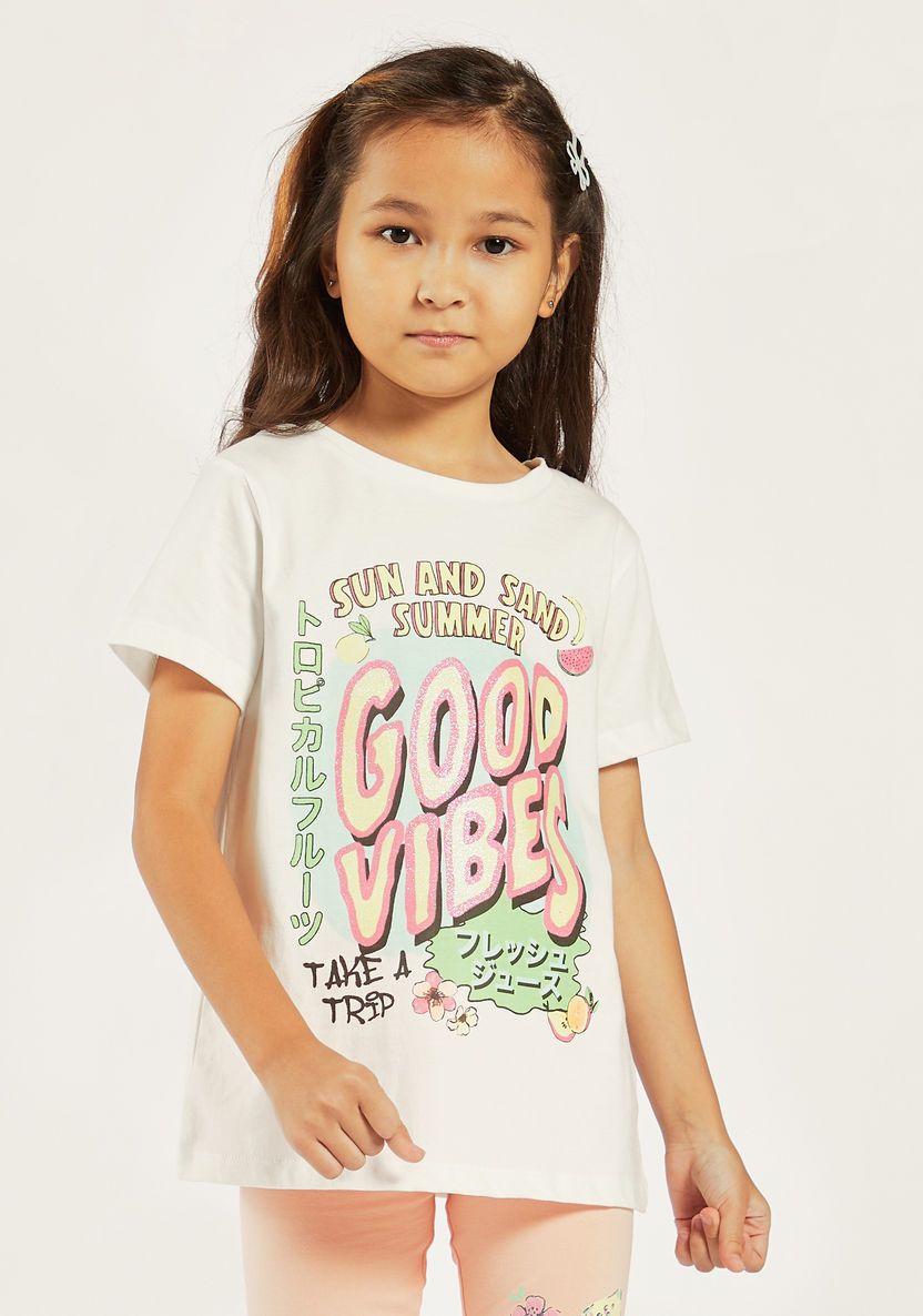 Juniors Typographic Print T-shirt with Short Sleeves-T Shirts-image-0