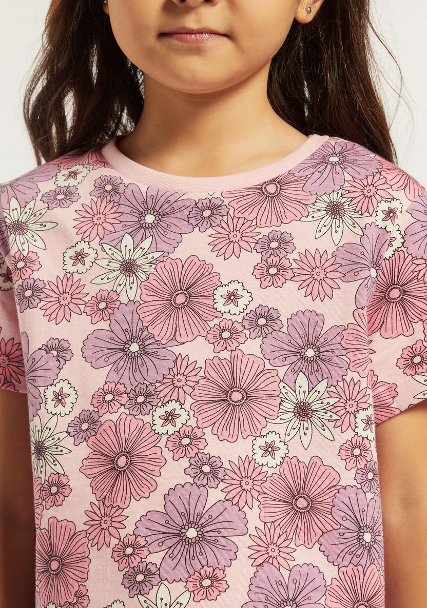 Juniors All-Over Floral Print T-shirt with Short Sleeves-T Shirts-image-2