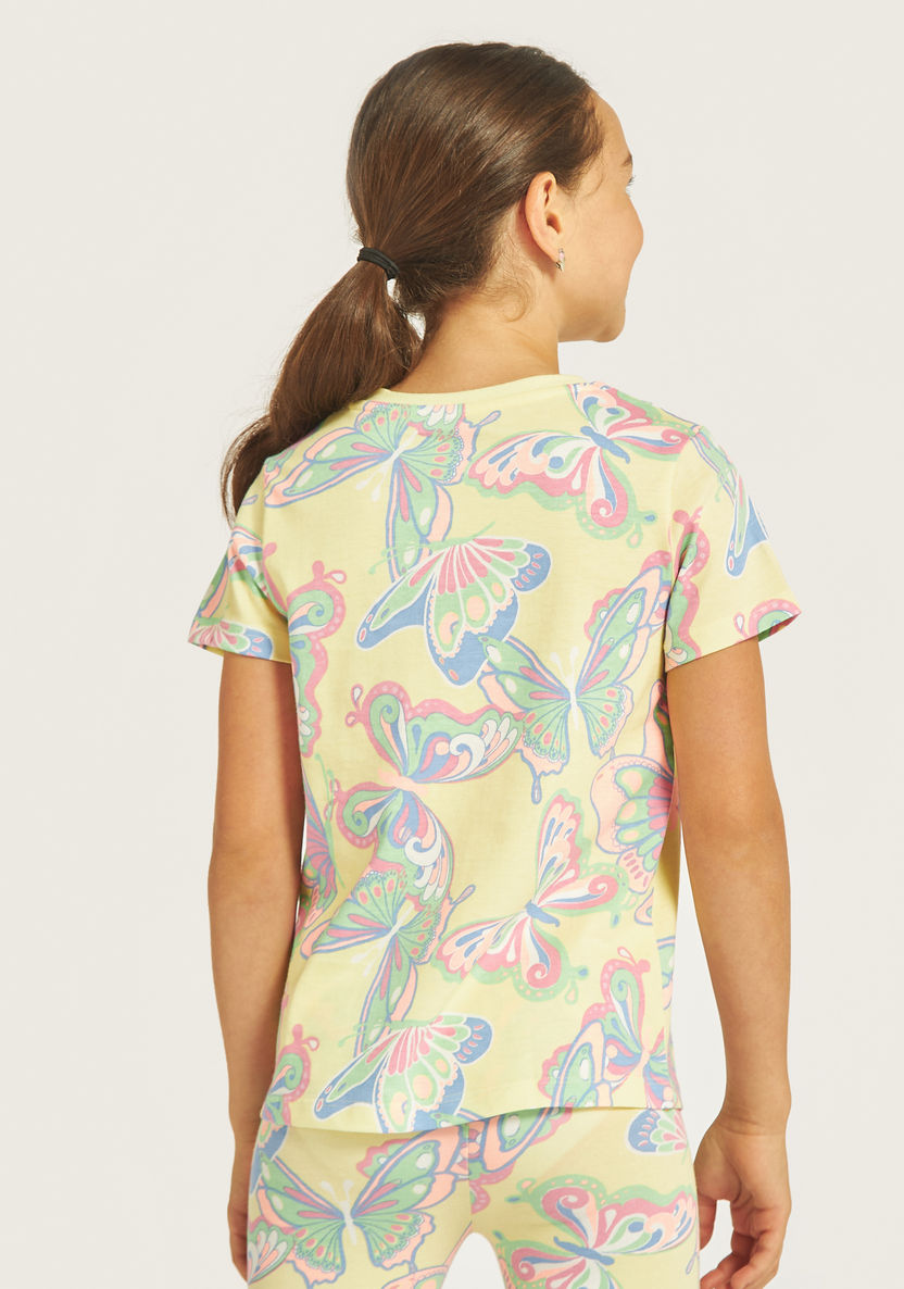 Juniors All-Over Butterfly Print T-shirt with Round Neck and Short Sleeves-T Shirts-image-2