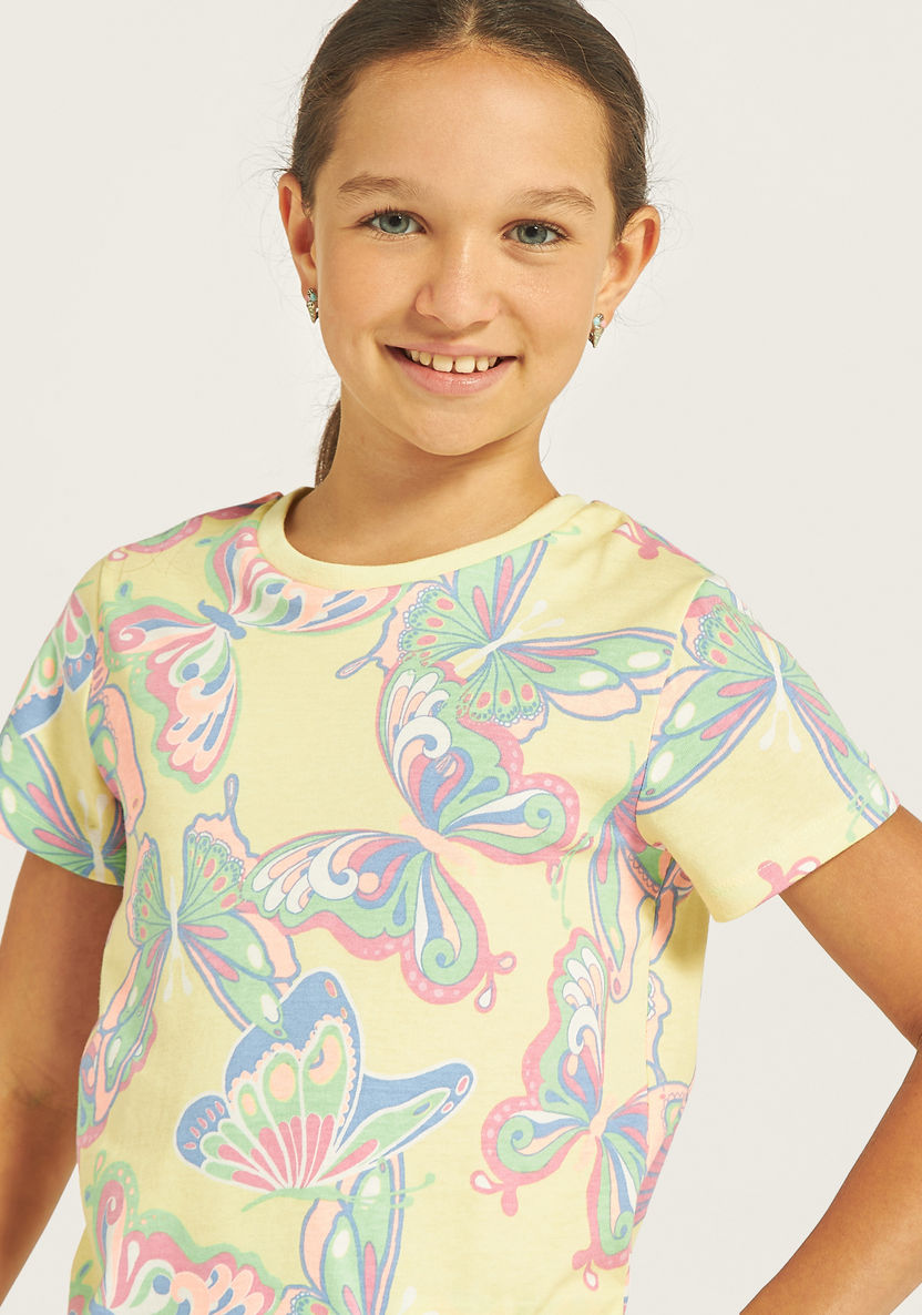 Juniors All-Over Butterfly Print T-shirt with Round Neck and Short Sleeves-T Shirts-image-3