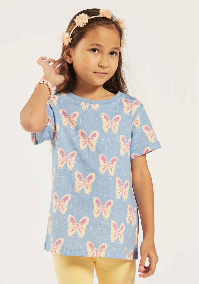 Juniors All-Over Butterfly Print T-shirt with Short Sleeves-T Shirts-image-0