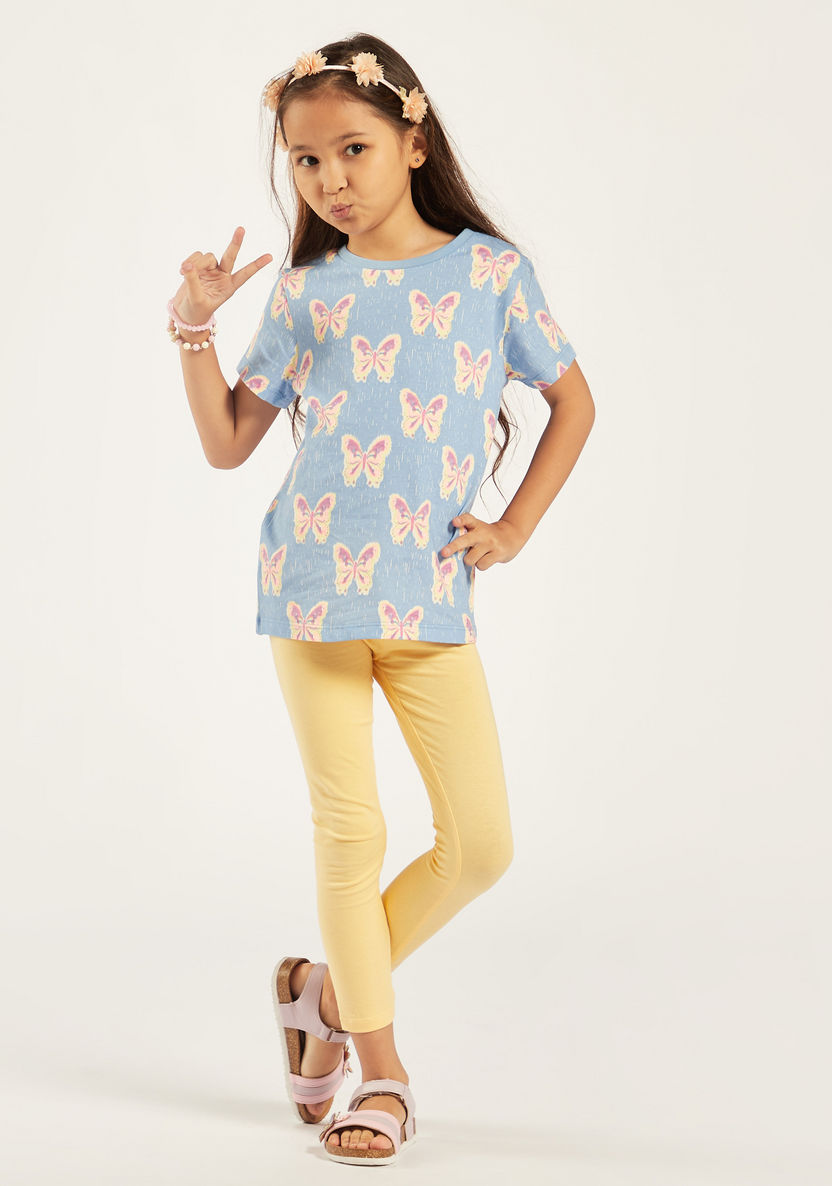 Juniors All-Over Butterfly Print T-shirt with Short Sleeves-T Shirts-image-1