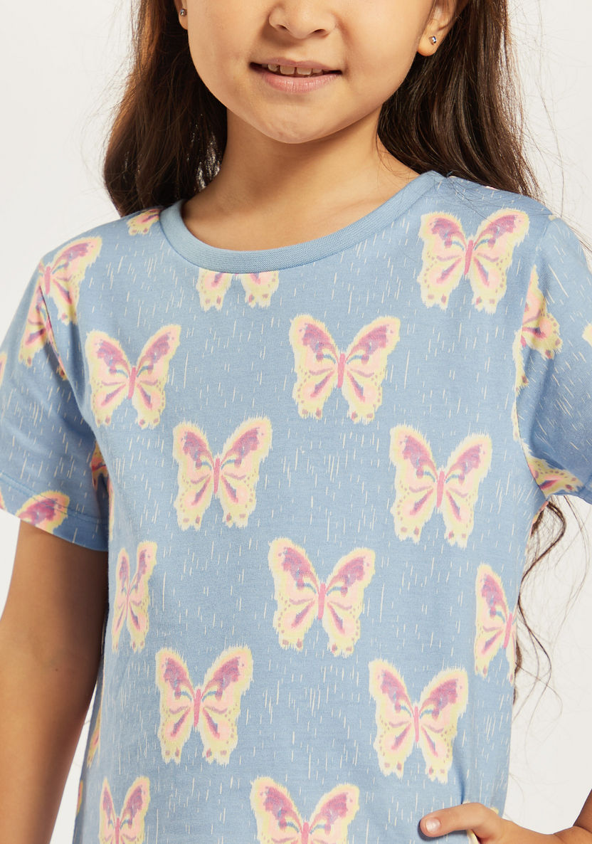 Juniors All-Over Butterfly Print T-shirt with Short Sleeves-T Shirts-image-2