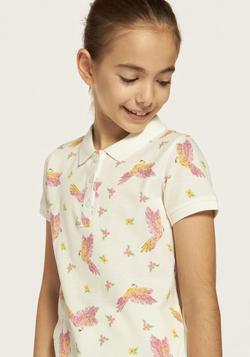 Juniors All-Over Bird Print Polo T-shirt with Short Sleeves-T Shirts-image-2