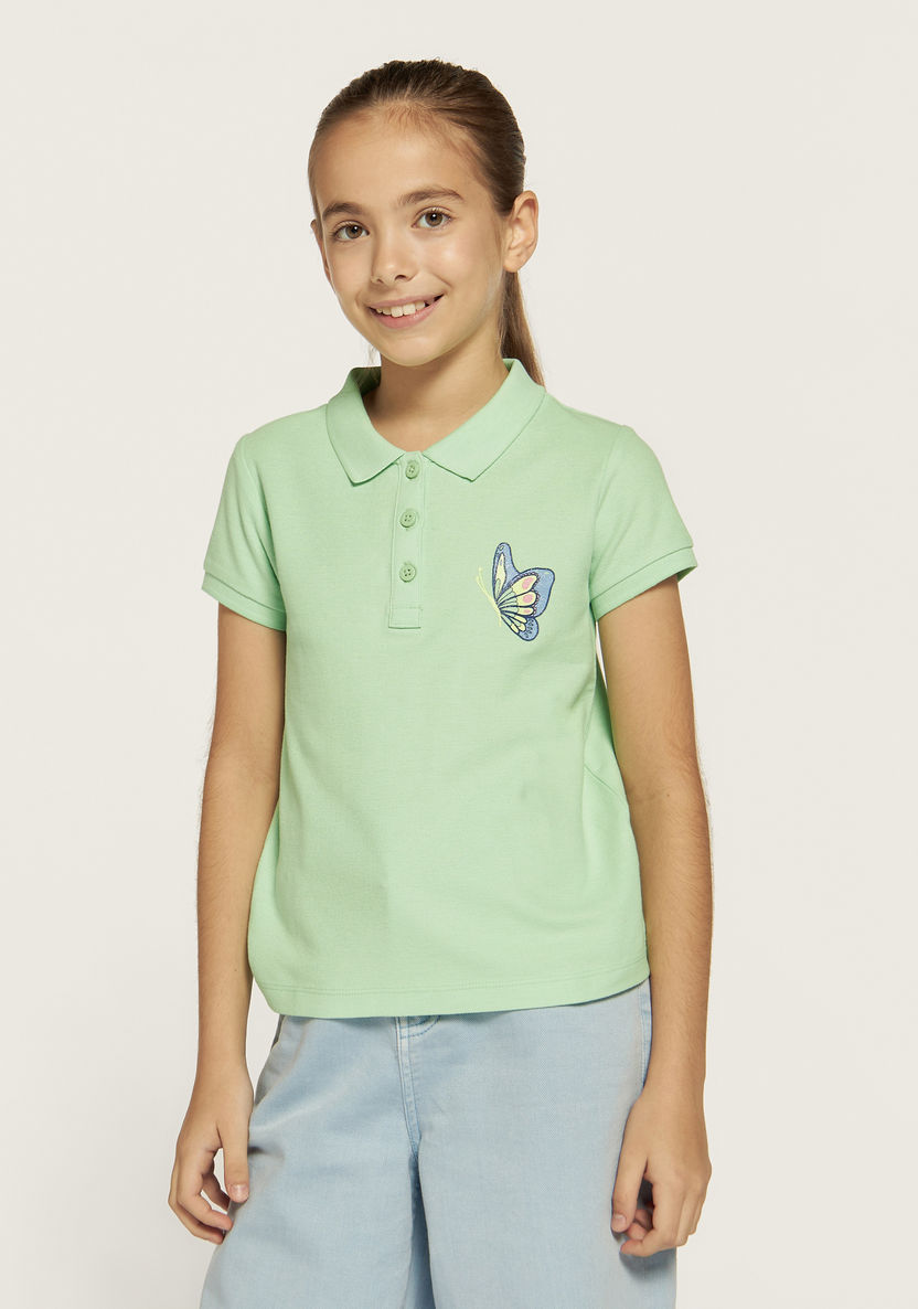 Juniors Butterfly Print Polo T-shirt with Short Sleeves-T Shirts-image-0