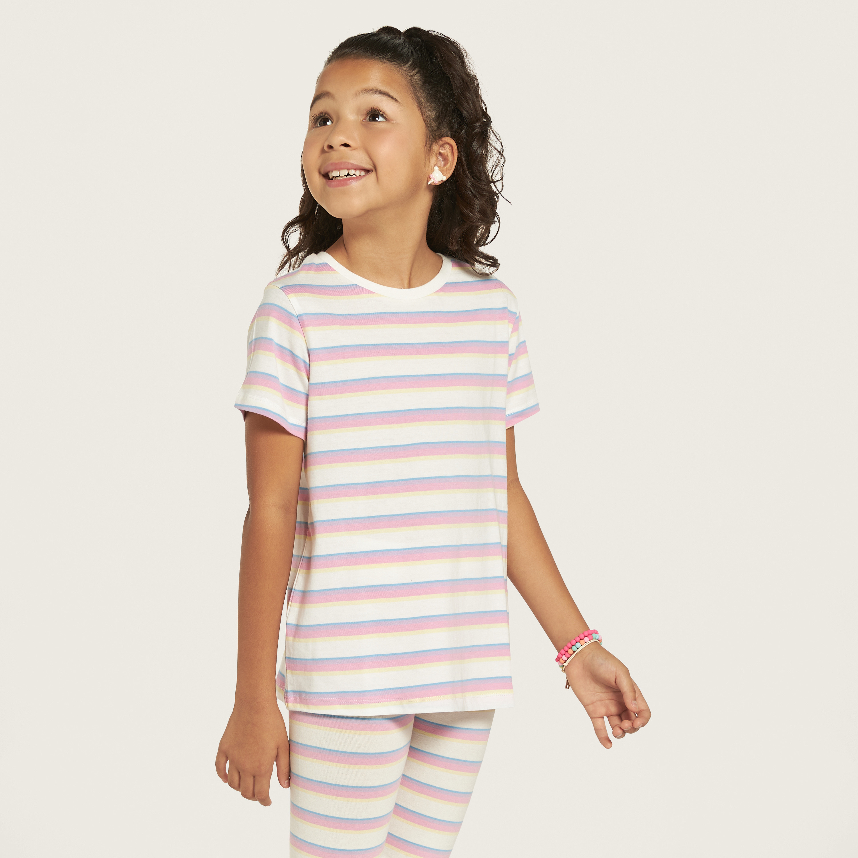 Juniors Striped Crew Neck T-shirt with Short Sleeves-girls-clothing-schoolwear-tshirts-image-1