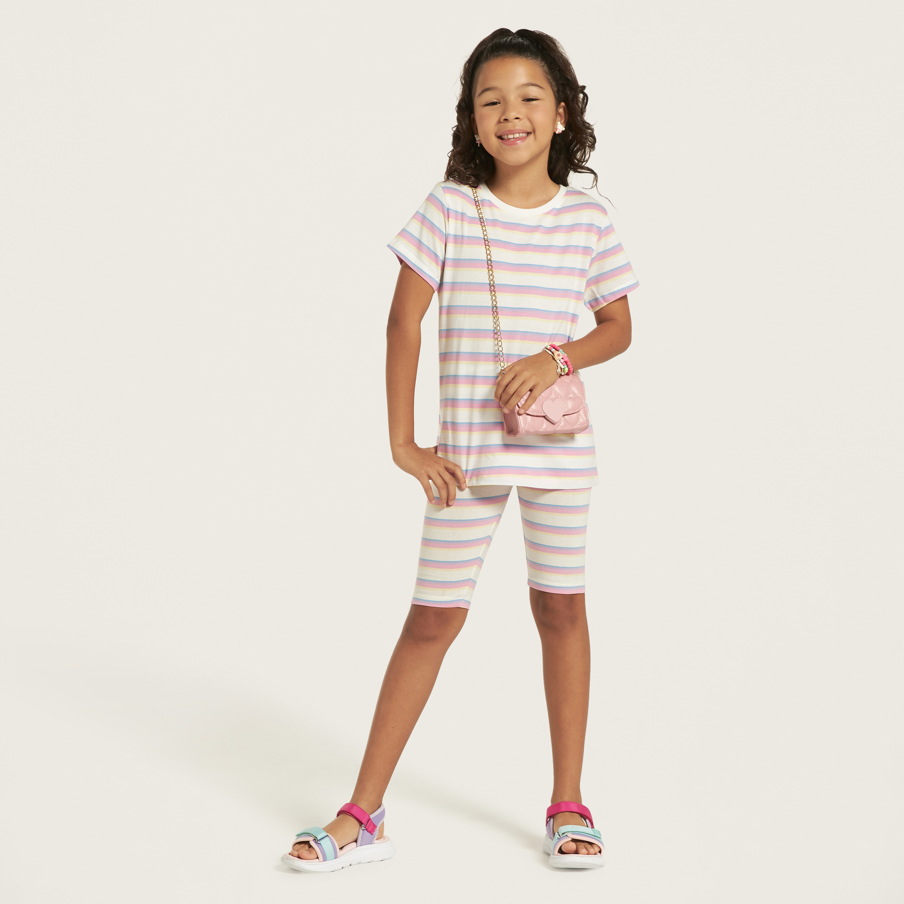 Juniors Striped Crew Neck T-shirt with Short Sleeves-girls-clothing-schoolwear-tshirts-image-2