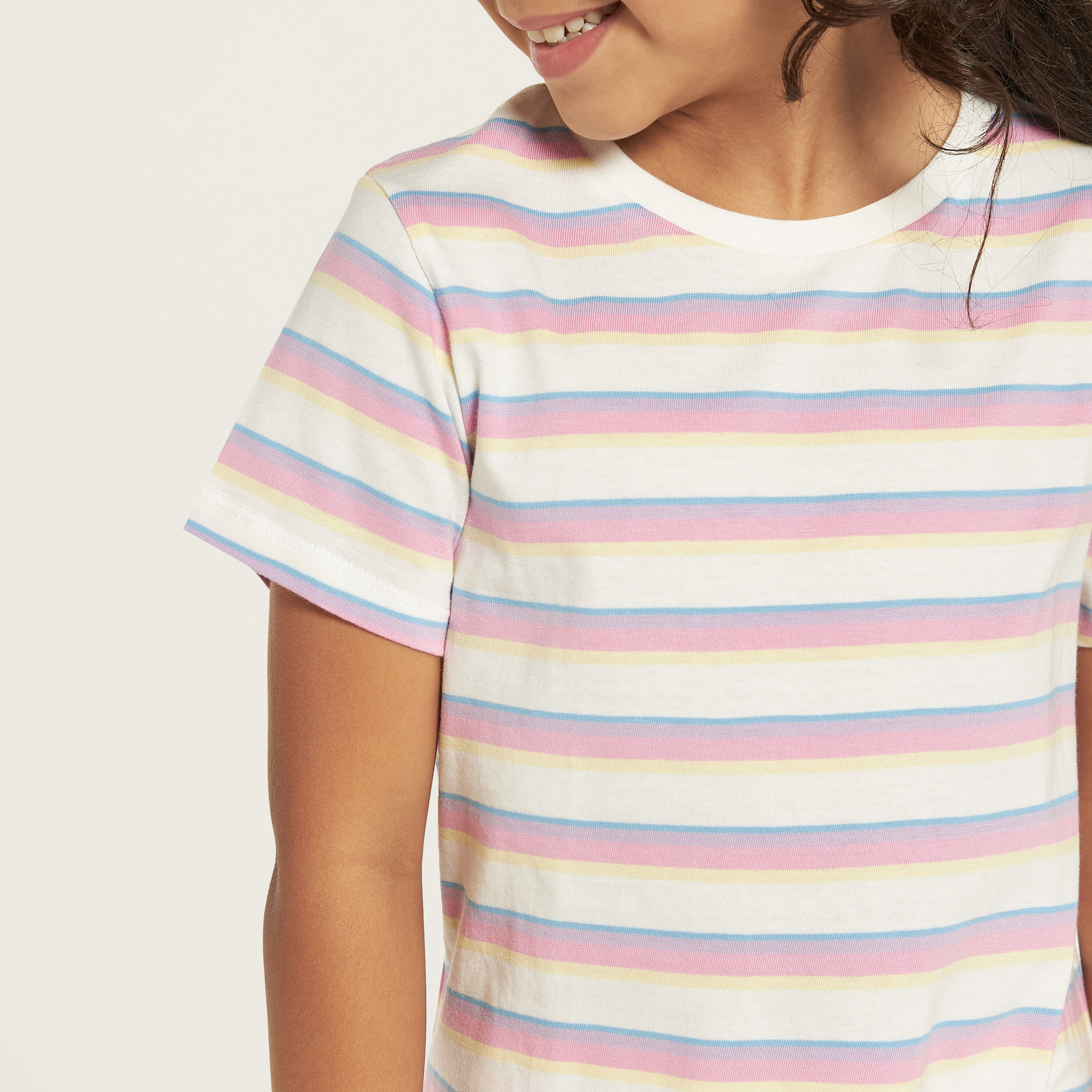 Juniors Striped Crew Neck T-shirt with Short Sleeves-girls-clothing-schoolwear-tshirts-image-3
