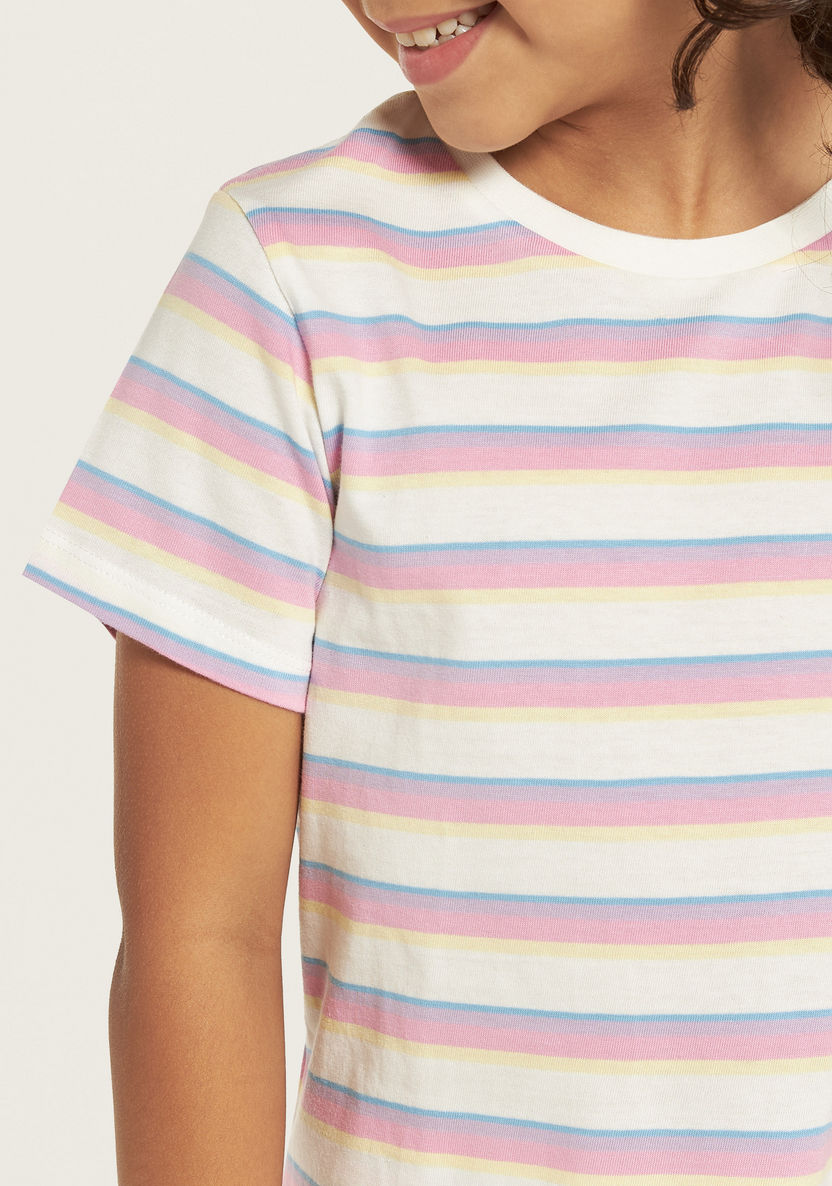 Juniors Striped Crew Neck T-shirt with Short Sleeves-T Shirts-image-2