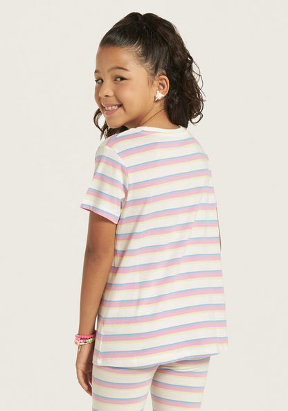 Juniors Striped Crew Neck T-shirt with Short Sleeves-T Shirts-image-3