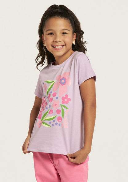 Juniors Floral Print T-shirt with Short Sleeves-T Shirts-image-0