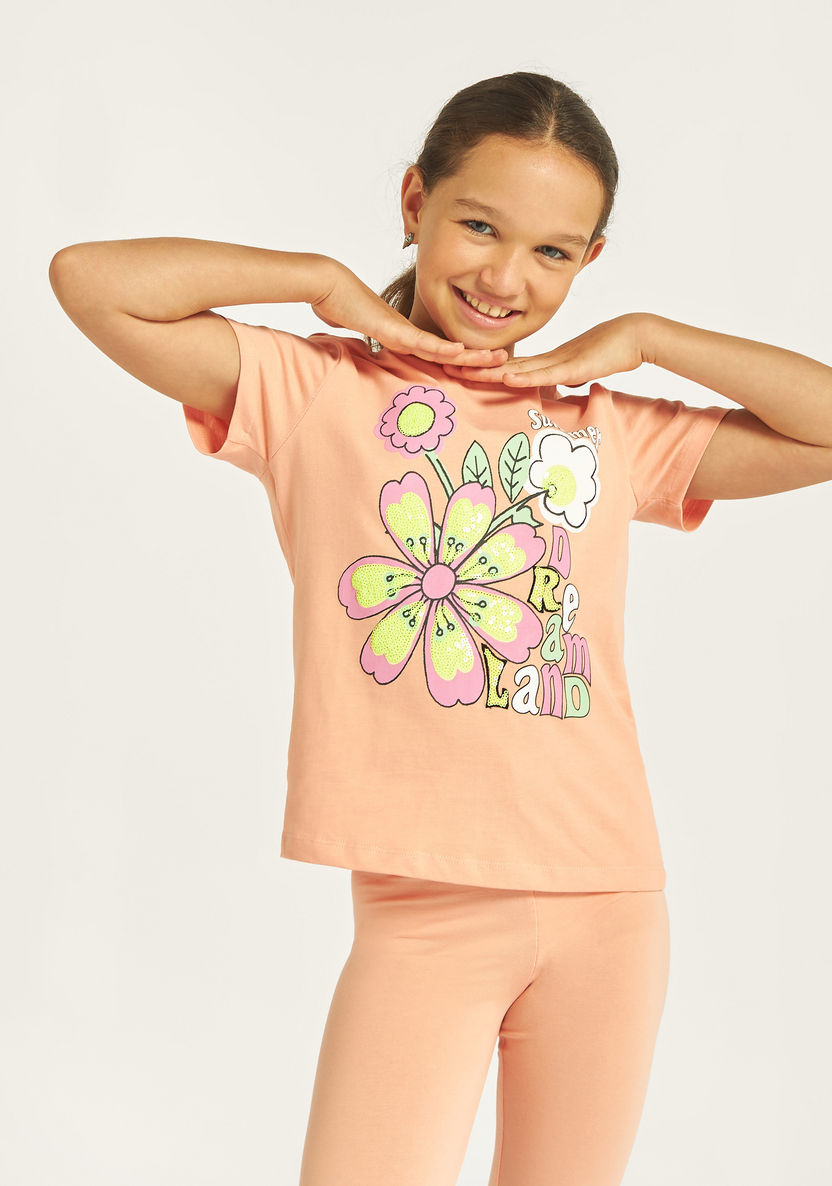 Juniors Floral Print Crew Neck T-shirt-T Shirts-image-0