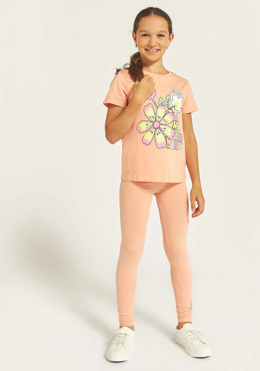 Juniors Floral Print Crew Neck T-shirt-T Shirts-image-1