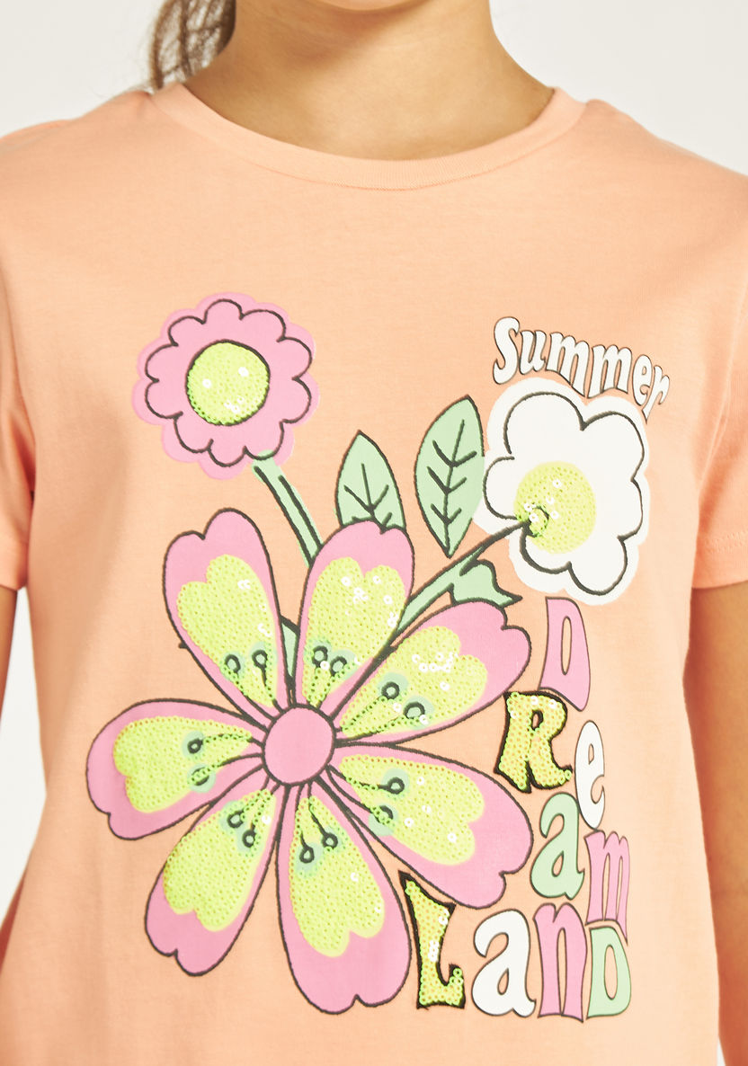 Juniors Floral Print Crew Neck T-shirt-T Shirts-image-3