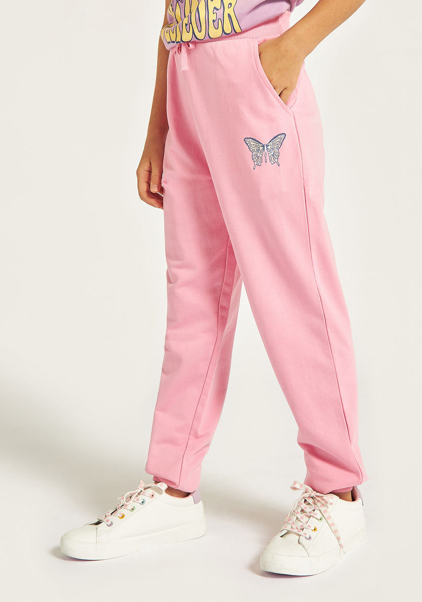 Juniors Butterfly Print Joggers with Drawstring Closure and Pockets-Joggers-image-1