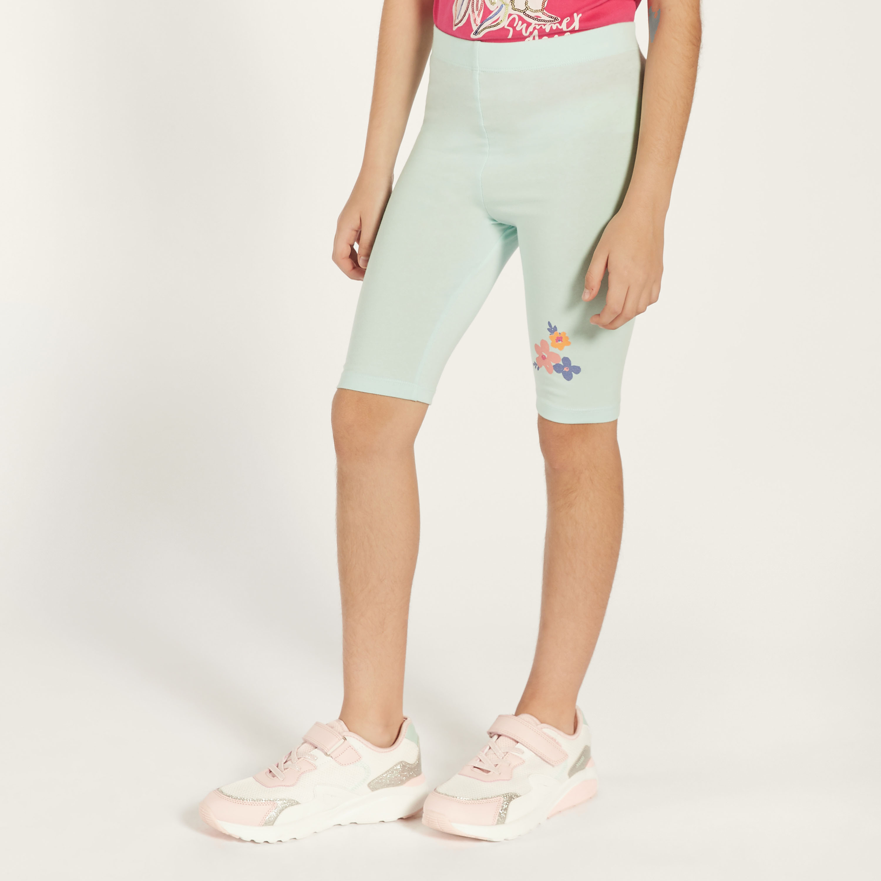 شورت ركوب دراجات بخصر مطّاطي وطبعات أزهار من جونيورز-girls-clothing-bottoms-shorts-image-2
