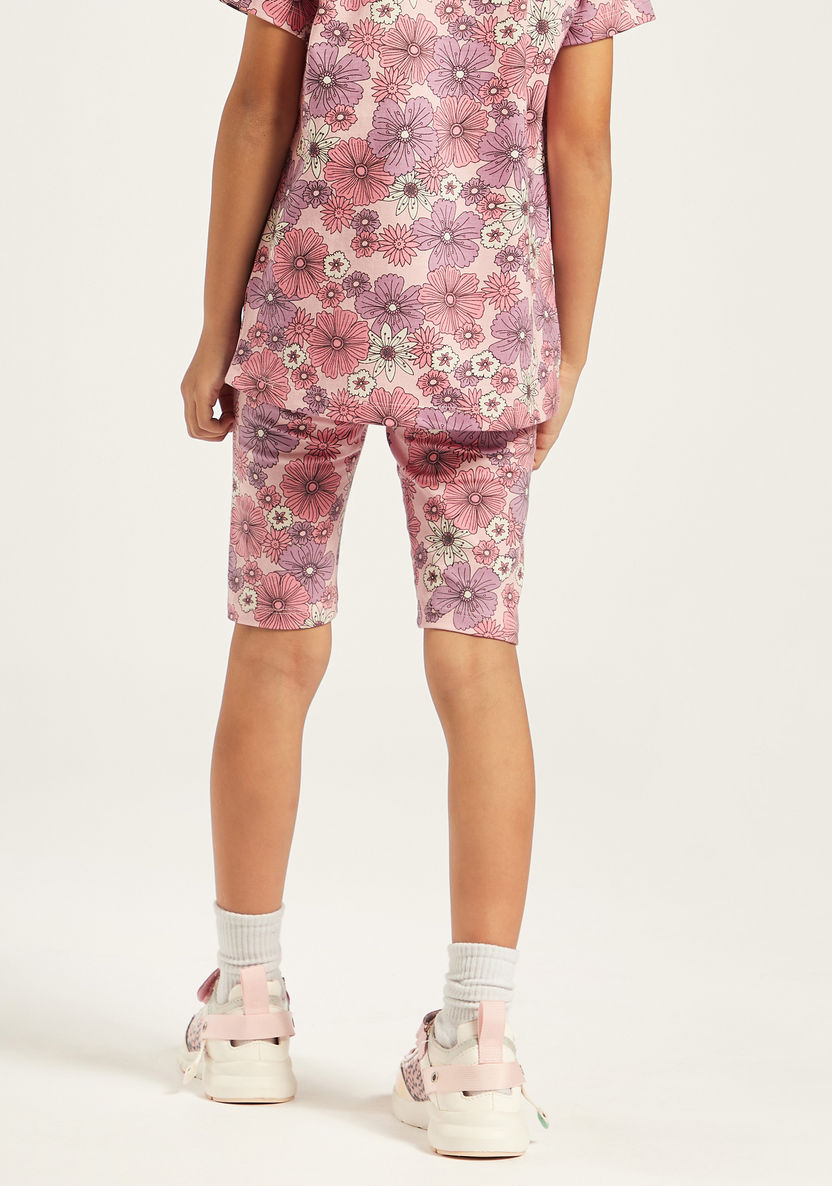 Juniors Floral Print Shorts with Elasticated Waistband-Shorts-image-3