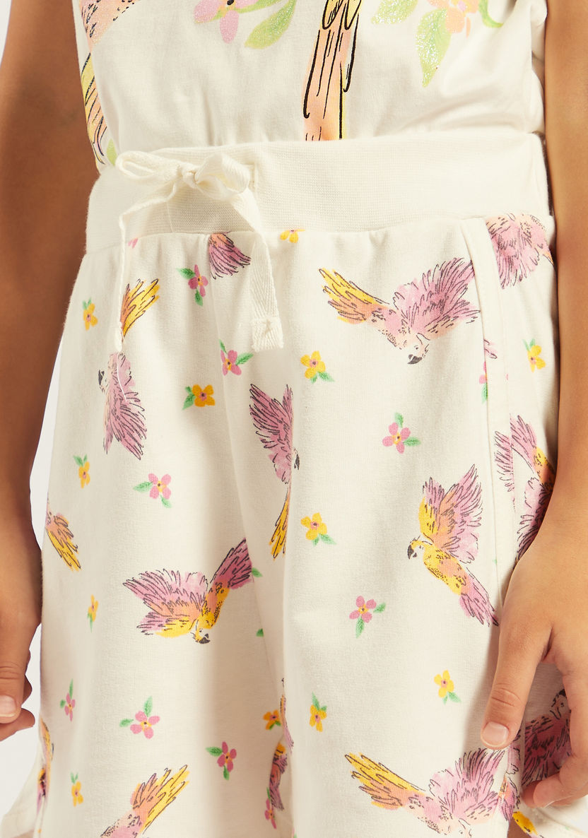 Juniors All-Over Parrot Print Shorts with Drawstring Closure-Shorts-image-2