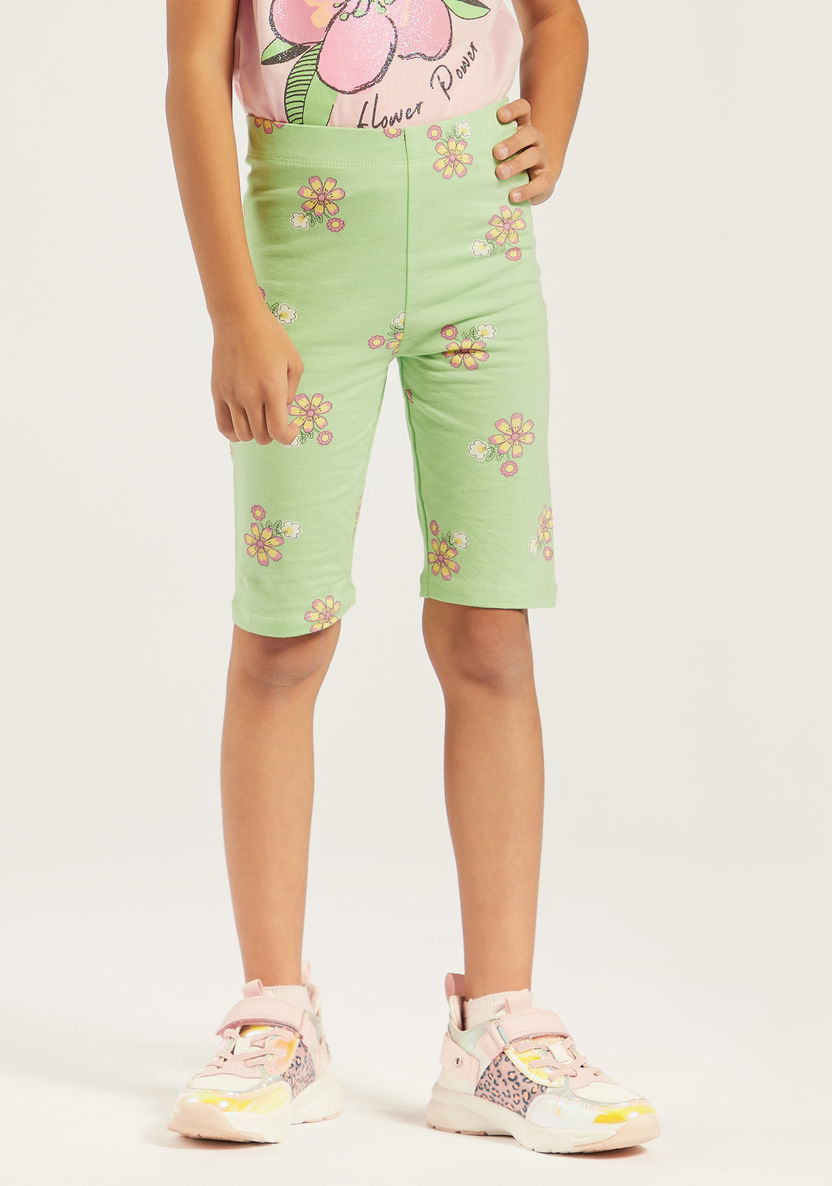 Juniors Floral Print Shorts with Elasticated Waistband-Shorts-image-1