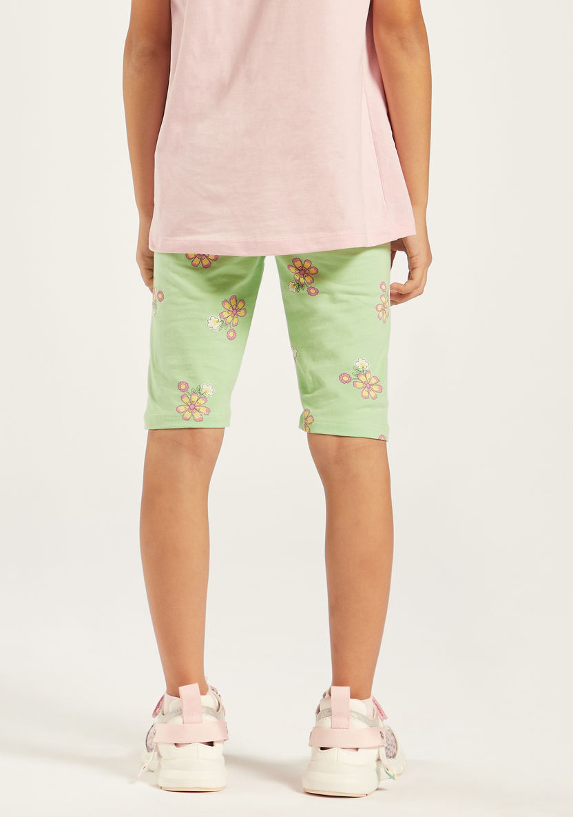 Juniors Floral Print Shorts with Elasticated Waistband-Shorts-image-3