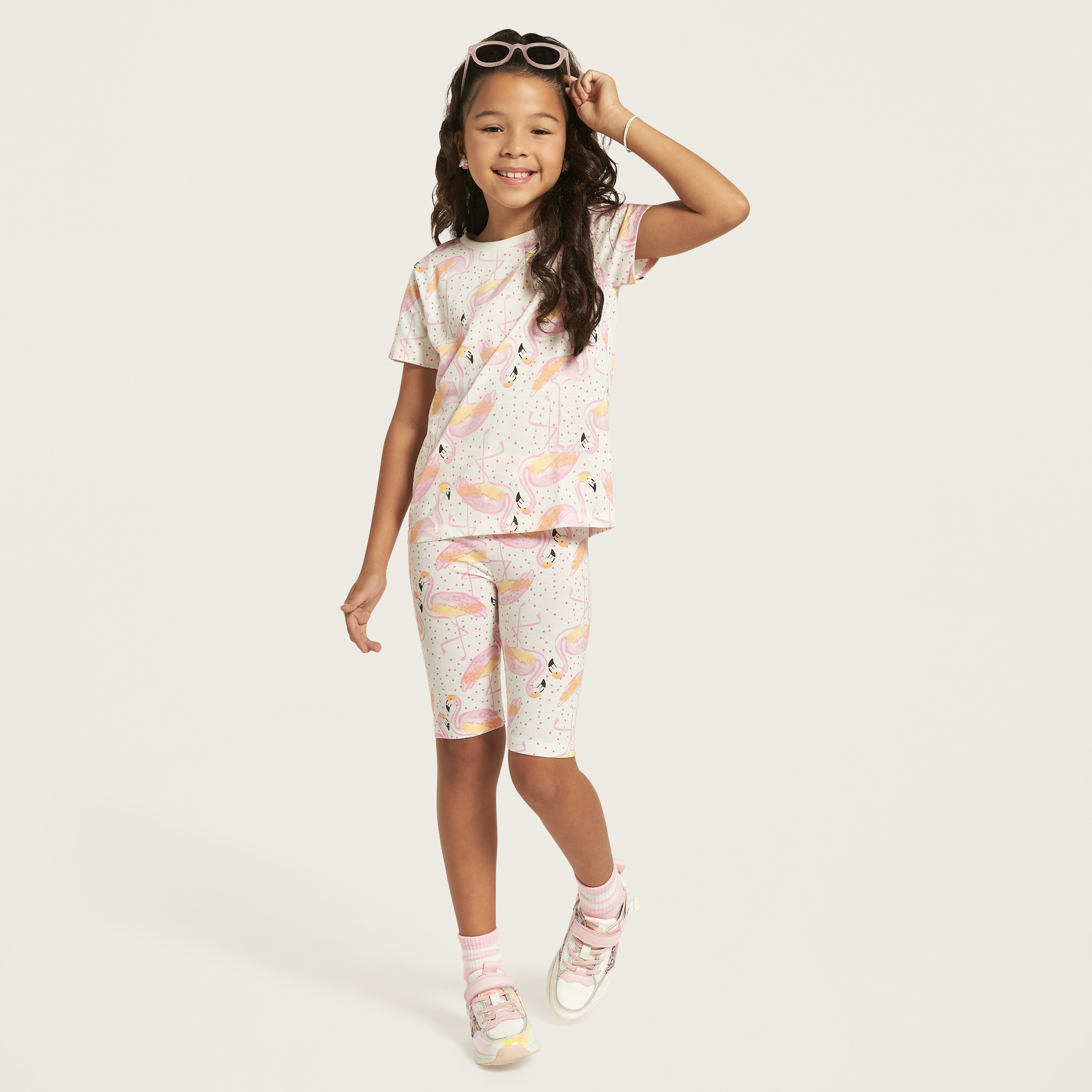 Juniors All-Over Flamingo Print Shorts with Elasticated Waistband-girls-clothing-bottoms-shorts-image-1