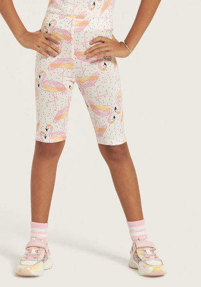 Juniors All-Over Flamingo Print Shorts with Elasticated Waistband-Shorts-image-1
