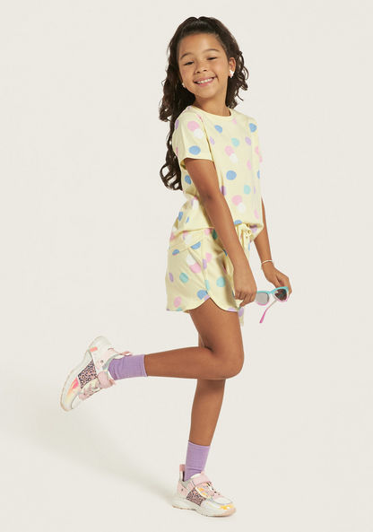 Juniors All-Over Polka Dots Print Shorts with Drawstring Closure-Shorts-image-0