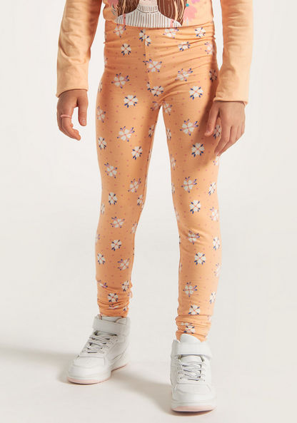 Juniors All Over Floral Print Leggings with Elasticised Waistband-Leggings-image-1