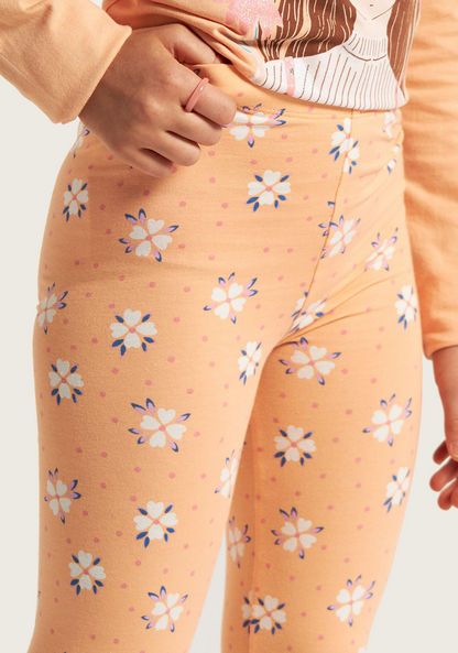 Juniors All Over Floral Print Leggings with Elasticised Waistband-Leggings-image-2