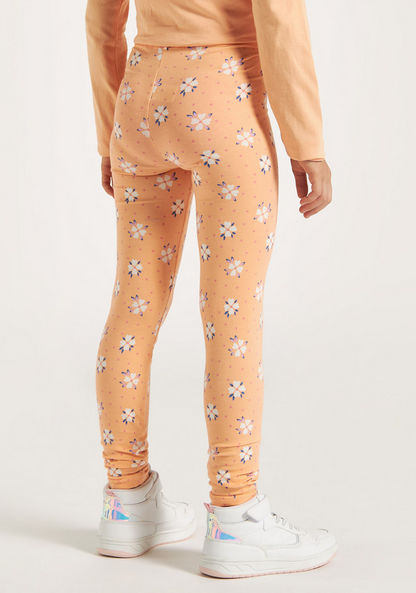 Juniors All Over Floral Print Leggings with Elasticised Waistband-Leggings-image-3