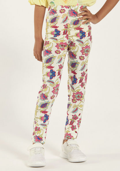 Juniors All-Over Floral Print Leggings with Elasticated Waistband-Leggings-image-1