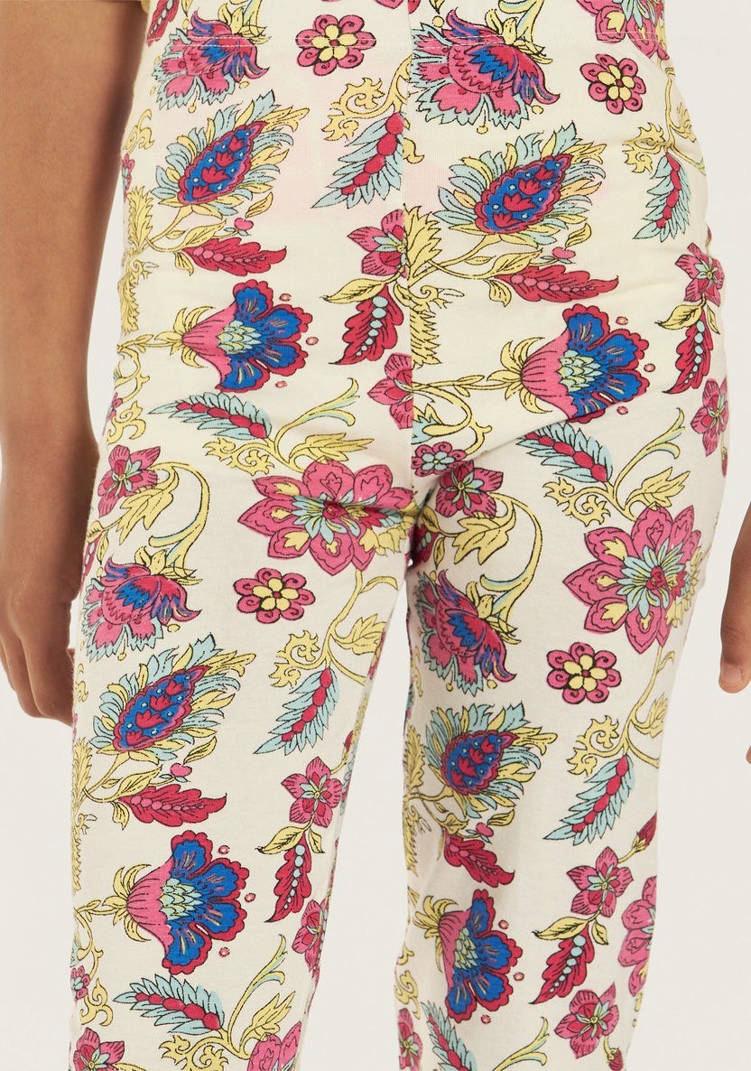 Juniors All-Over Floral Print Leggings with Elasticated Waistband-Leggings-image-2