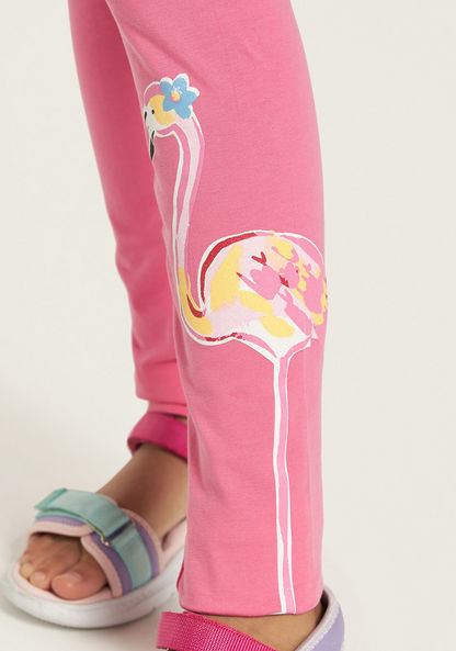 Juniors Flamingo Print Leggings with Elasticated Waistband-Leggings-image-2